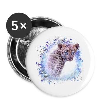 léopard, chat, chat sauvage, graffiti, peinture, bleu - Lot de 5 petits badges (25 mm) - blanc - Devant
