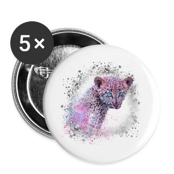 léopard, chat, chat sauvage, graffiti, peinture, vert - Lot de 5 petits badges (25 mm) - blanc - Devant