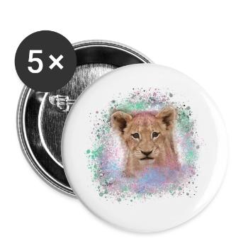 bébé lion, bébé lion, lion, graffiti, peinture - Lot de 5 petits badges (25 mm) - blanc - Devant