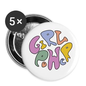 Girl Power Lettres hippies colorées - Lot de 5 petits badges (25 mm) - blanc - Devant