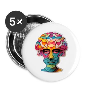 Tête psychédélique - Lot de 5 petits badges (25 mm) - blanc - Devant