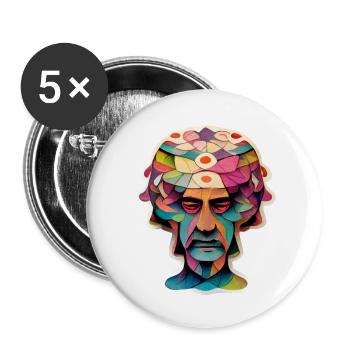 Tête psychédélique - Lot de 5 petits badges (25 mm) - blanc - Devant
