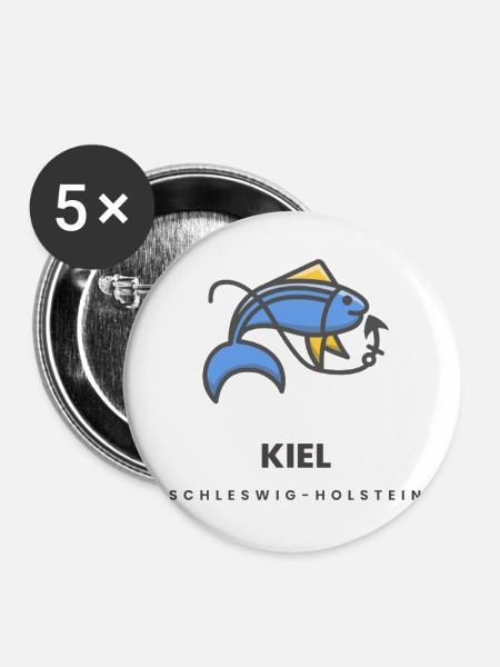 Kiel Schleswig Holstein - Buttons klein 25 mm (5er Pack) - Weiß