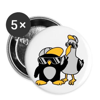 Möwe Pinguin 2 Freunde - Buttons klein 25 mm (5er Pack) - Weiß - Vorne