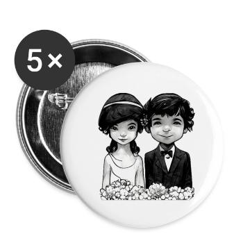 Hochzeit Brautpaar handgezeichnet (Mann & Frau) - Buttons klein 25 mm (5er Pack) - Weiß - Vorne