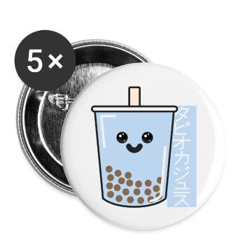 Sweet Kawaii Bubble tea with Japanese script - Buttons small 1''/25 mm (5-pack) - white - Front