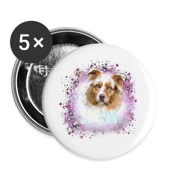 Berger australien, rose, graffiti, peinture, chien - Lot de 5 petits badges (25 mm) - blanc - Devant
