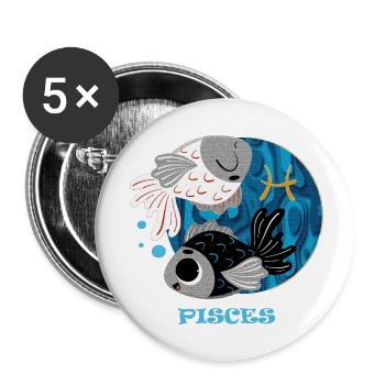 Zodiac sign Pisces - Buttons small 1''/25 mm (5-pack) - white - Front