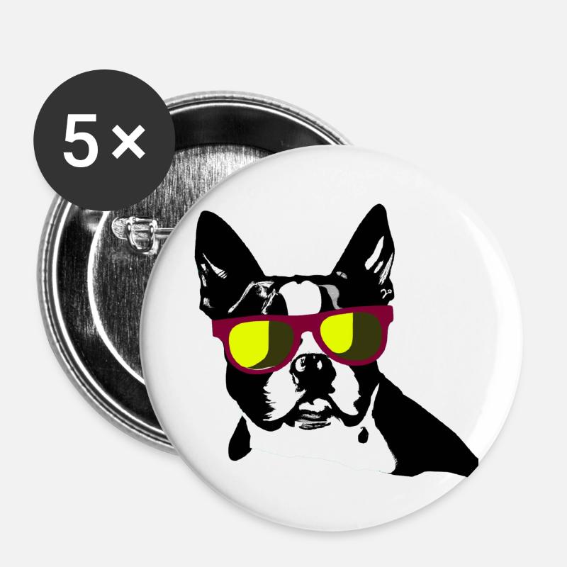 Boston Dude - Buttons klein 25 mm (5er Pack) - Weiß