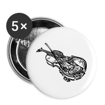 Vieux violon avec archet de violon - Lot de 5 petits badges (25 mm) - blanc - Devant