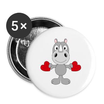 LIEBE - LOVE - NASHORN - TIER - KIND - BABY - FUN - Buttons klein 25 mm (5er Pack) - Weiß - Vorne