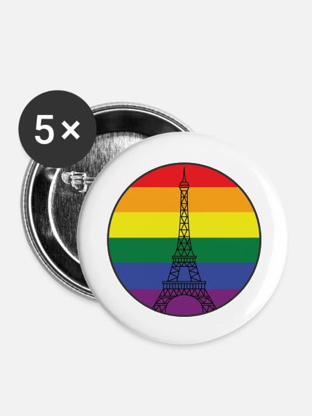 LGBT PARIS - Buttons klein 25 mm (5er Pack) - Weiß