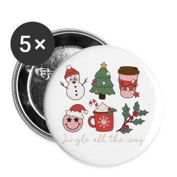 Jingle all t way Weihnachten Retro Weihnachtslied - Buttons klein 25 mm (5er Pack) - Weiß - Vorne