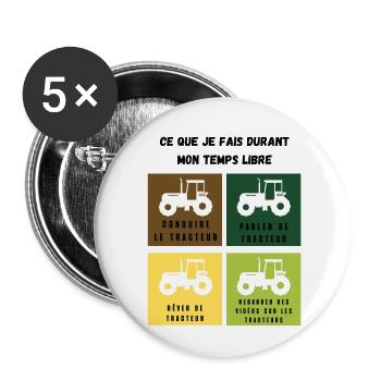 ce que je fais durant mon temps libre tracteur - Lot de 5 petits badges (25 mm) - blanc - Devant