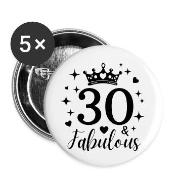 30th birthday. Fabulous 30 - Buttons small 1''/25 mm (5-pack) - white - Front