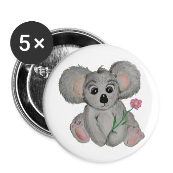 Koala à fleur - Lot de 5 petits badges (25 mm) - blanc - Devant