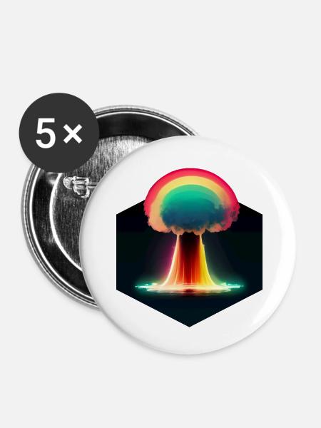 Regenbogen Nukleare Explosion - Buttons klein 25 mm (5er Pack) - Weiß
