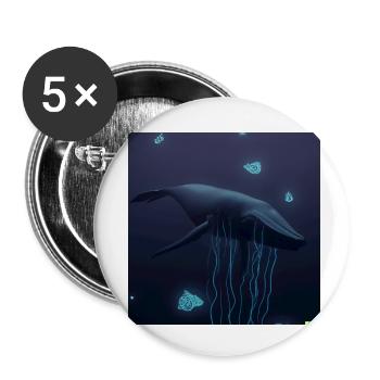 blue whale in a dark ocean with jellyfish - Buttons small 1''/25 mm (5-pack) - white - Front