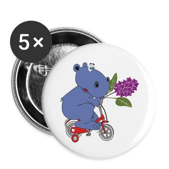 hippo nilpferd kinder herrentag männertag fahrrad - Buttons klein 25 mm (5er Pack) - Weiß - Vorne