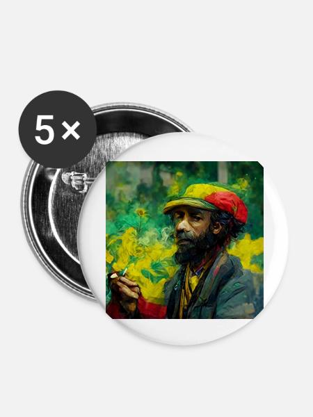 Rastafari Rauche Unkrautmalerei - Buttons klein 25 mm (5er Pack) - Weiß