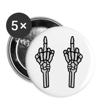 2 Hände Mittelfinger Knochen - Buttons klein 25 mm (5er Pack) - Weiß - Vorne