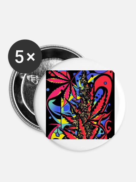 Psychedelic Cannabis II - Buttons klein 25 mm (5er Pack) - Weiß