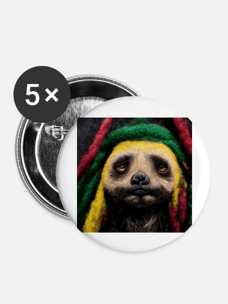 Rasta-faultier - Buttons klein 25 mm (5er Pack) - Weiß