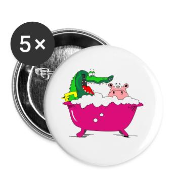krokodil nilpferd badewanne hippo nilpferd baden - Buttons klein 25 mm (5er Pack) - Weiß - Vorne