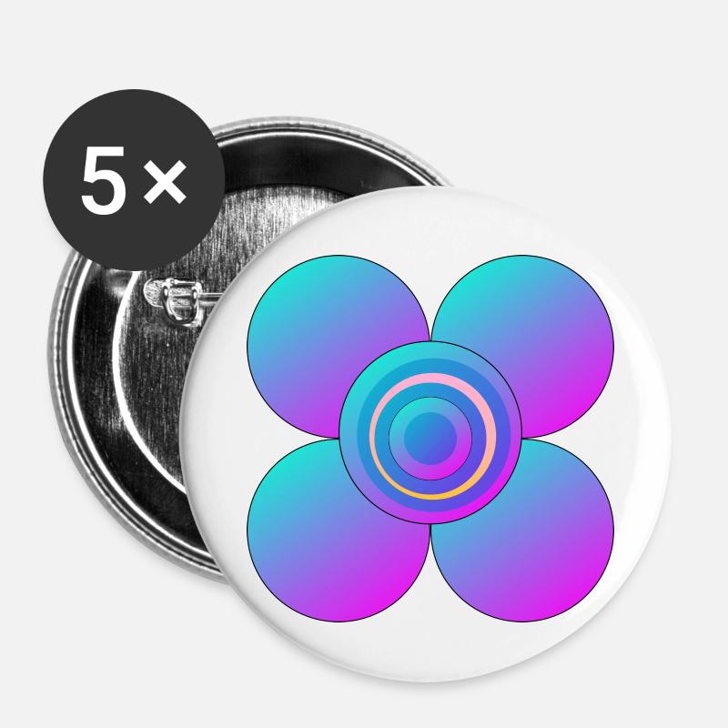 Fleur colorée - Lot de 5 petits badges (25 mm) - blanc