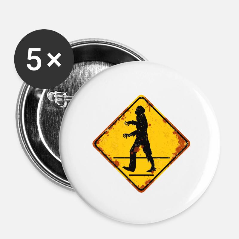 Attention Zombies. - Lot de 5 petits badges (25 mm) - blanc