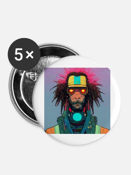 Cyborg Rasta - Buttons klein 25 mm (5er Pack) - Weiß