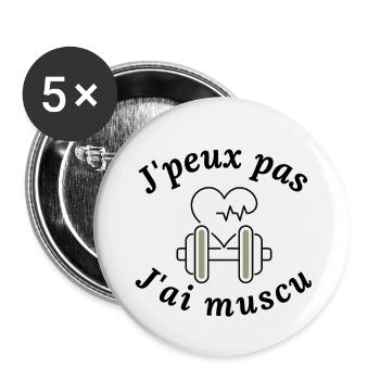 J'peux pas j'ai muscu - Lot de 5 petits badges (25 mm) - blanc - Devant