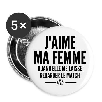 j aime ma femme / humour mari - Lot de 5 petits badges (25 mm) - blanc - Devant