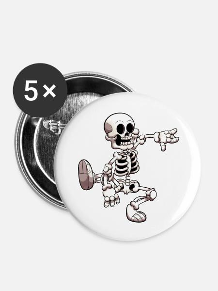 Tanzendes Skelett - Buttons klein 25 mm (5er Pack) - Weiß