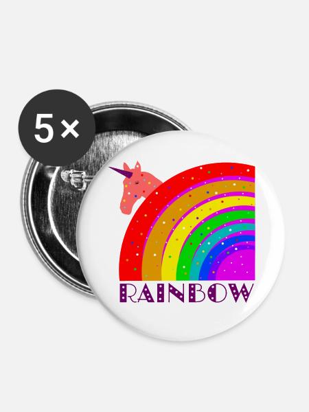 Regenbogen mit Einhorn - Buttons klein 25 mm (5er Pack) - Weiß