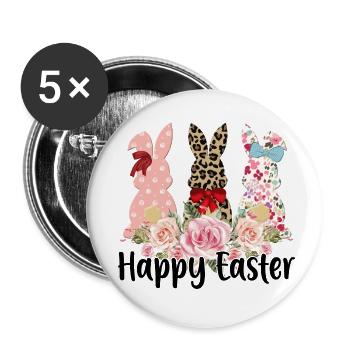 Joyeux Lapin de Pâques Oeuf de Pâques Fête de Pâques Pâques - Lot de 5 petits badges (25 mm) - blanc - Devant