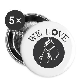 we love boxing Symbol Liebe Leidenschaft Boxer - Buttons klein 25 mm (5er Pack) - Weiß - Vorne