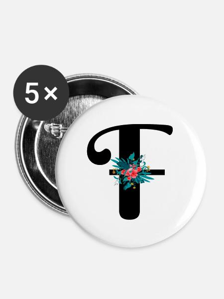 Buchstabe F geblüht - Buttons klein 25 mm (5er Pack) - Weiß