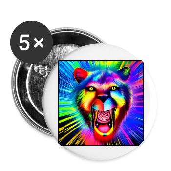 colorful cool lion shows his teeth at the party - Buttons small 1''/25 mm (5-pack) - white - Front