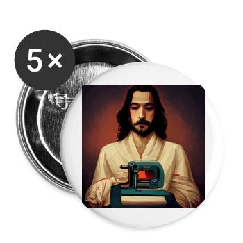 Jesus an der Nähmaschine - Buttons klein 25 mm (5er Pack) - Weiß - Vorne