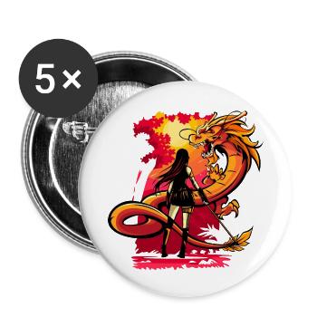 dragon anime manga comic samurai sword - Buttons small 1''/25 mm (5-pack) - white - Front