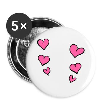 motif de cœurs roses - Lot de 5 petits badges (25 mm) - blanc - Devant