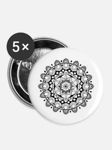 Mandala - Buttons klein 25 mm (5er Pack) - Weiß