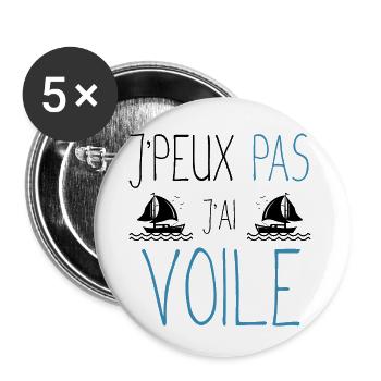 Je peux pas j'ai voile cadeau bateau papa humour - Lot de 5 petits badges (25 mm) - blanc - Devant
