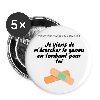 Tee-shirt drague tomber pour toi - Lot de 5 petits badges (25 mm) - blanc - Devant