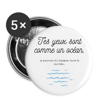 Tee-shirt drague yeux océan - Lot de 5 petits badges (25 mm) - blanc - Devant