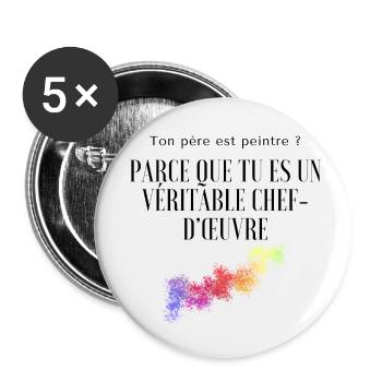Tee-shirt drague chef d'oeuvre - Lot de 5 petits badges (25 mm) - blanc - Devant
