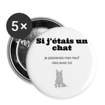 Tee-shirt drague chat vie - Lot de 5 petits badges (25 mm) - blanc - Devant