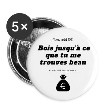 Tee-shirt drague bois beau - Lot de 5 petits badges (25 mm) - blanc - Devant