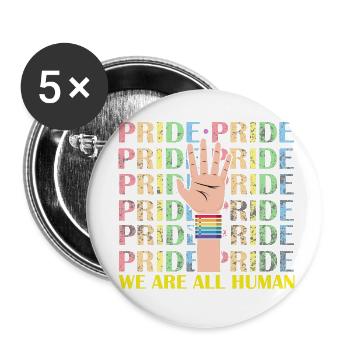 We Are All Human Cool PRIDE Retro Designs - Buttons klein 25 mm (5er Pack) - Weiß - Vorne